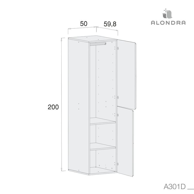 Module double hauteur avec penderie et étagères pour armoire modulaire · A301D