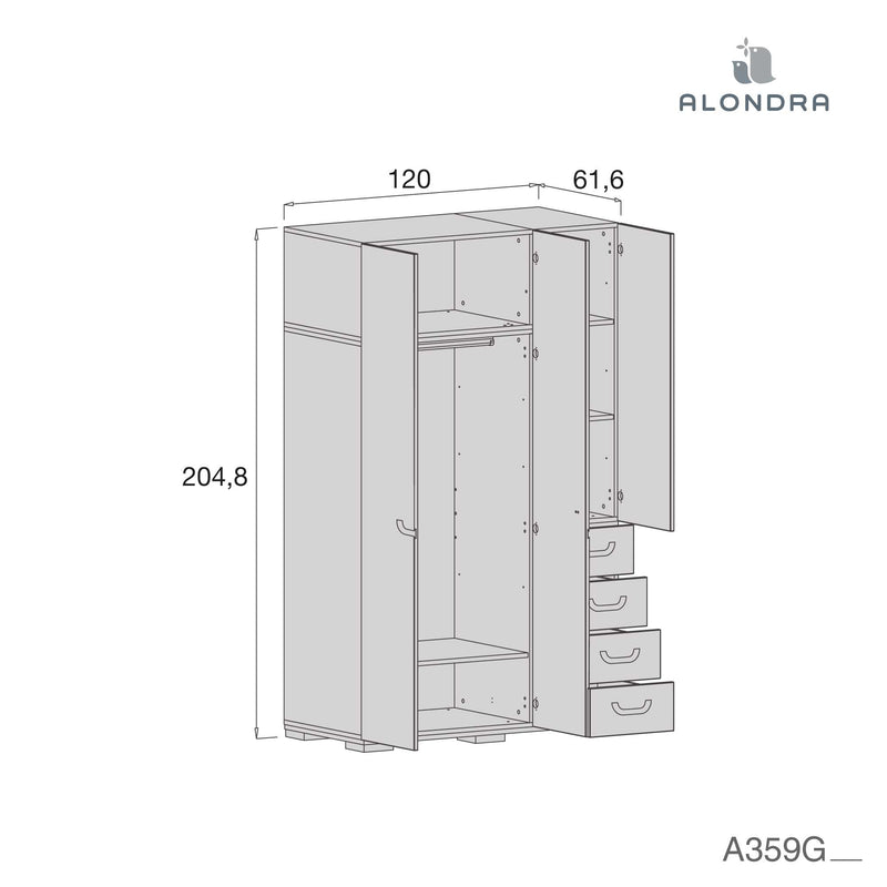 Medidas de armario infantil grande Joy (120cm) A359G de Alondra