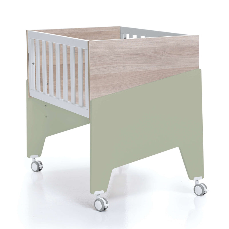 Mini berço co-sleeping 50x80 cm (5in1) madeira + verde-oliva · Equo Life