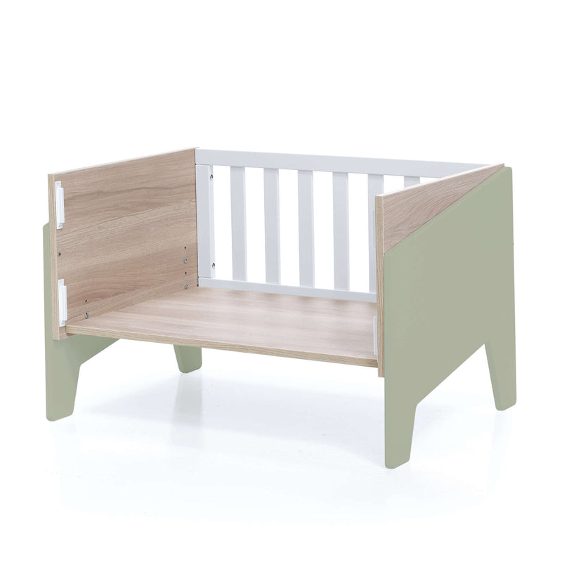 Mini berço co-sleeping 50x80 cm (5in1) madeira + verde-oliva · Equo Life