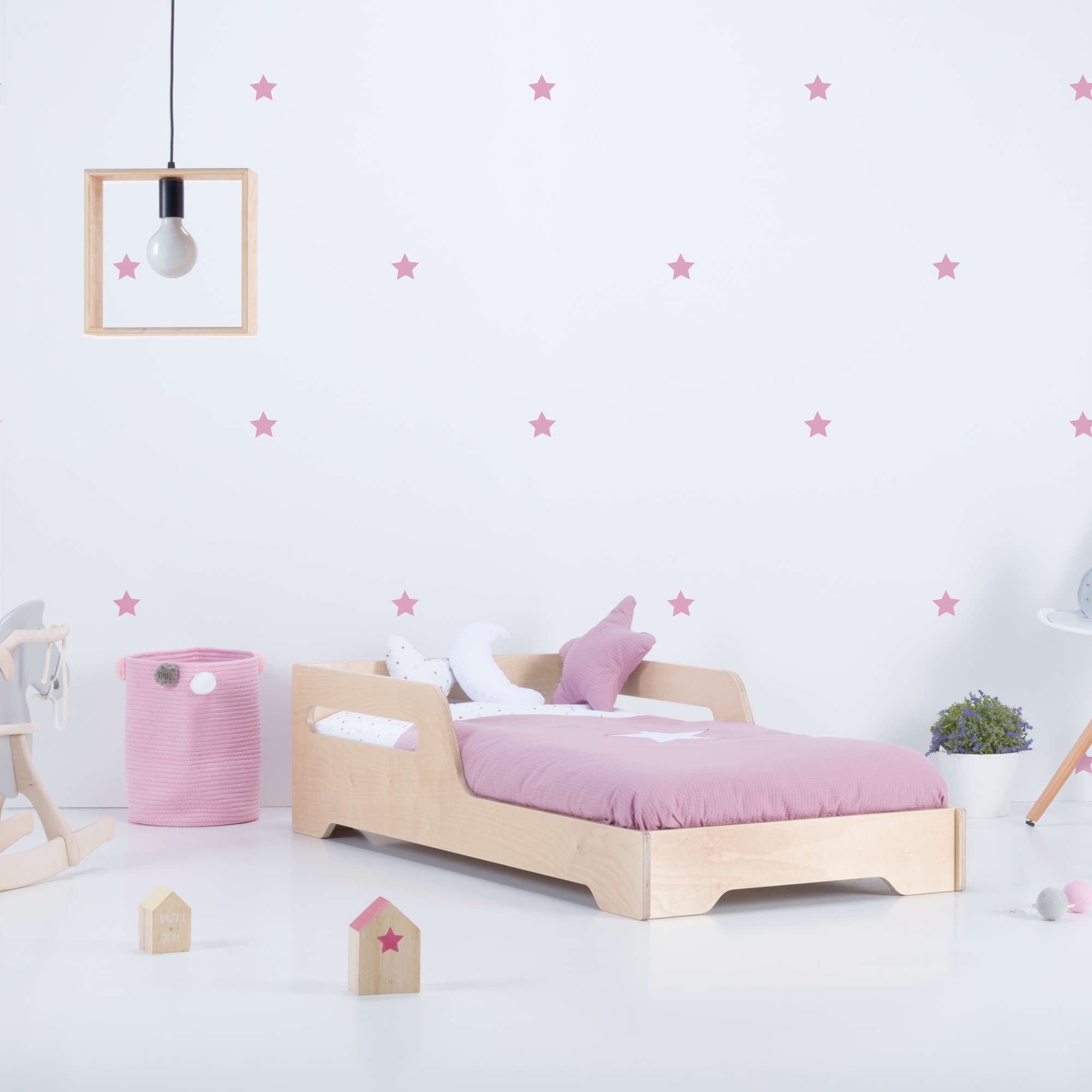 Low wooden children's bed for children's-young people's bedroom