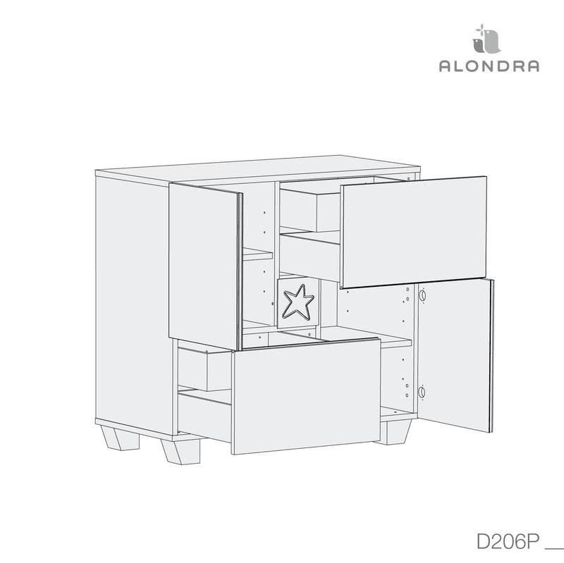 Commode pour enfants avec 2 portes/4 tiroirs (96cm) · CLIP D206