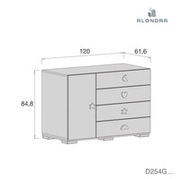 Kinderkommode 120 cm (mit Tür und Schubladen) · Bubble D254G