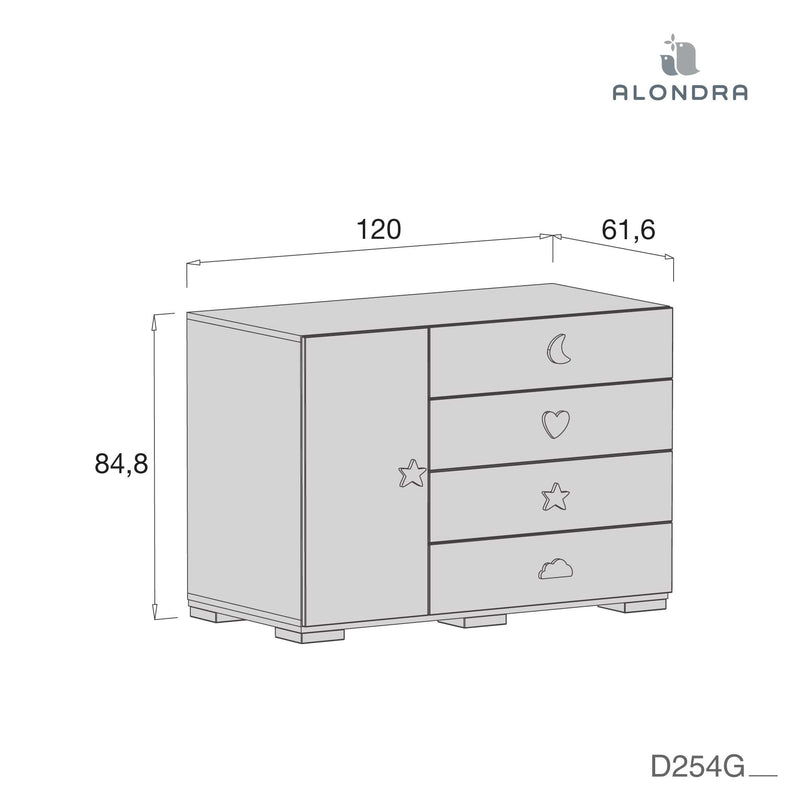 Cómoda grande 120 cm (com porta e gavetas) · Bubble D254G