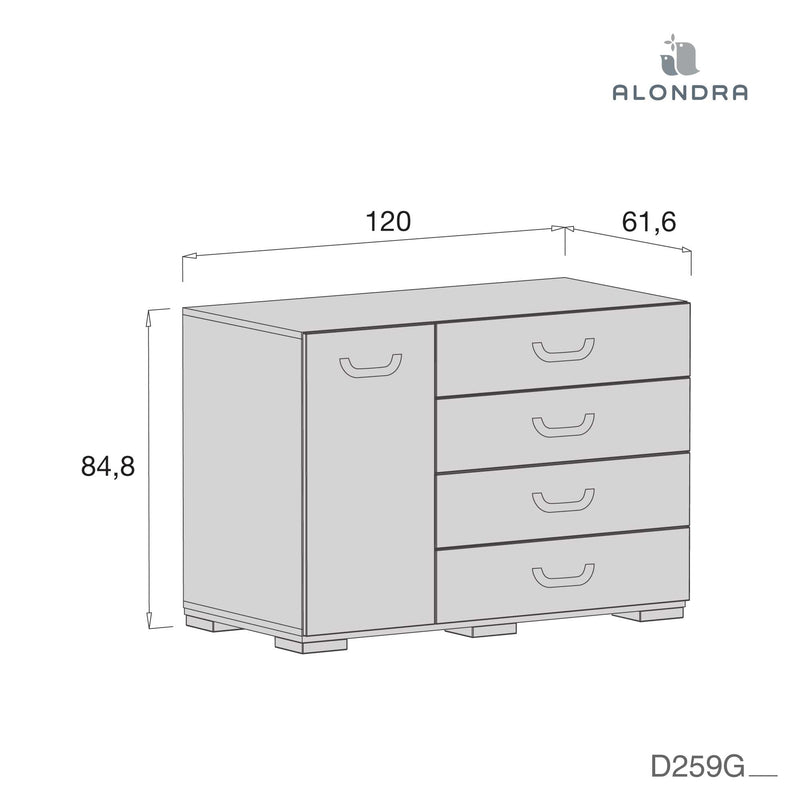 Grosse Kinderkommode 120 cm (Tür und Schubladen) · Joy D259G