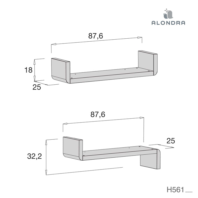 Medidas de la blada estantería color mate 88cm H561 de Alondra