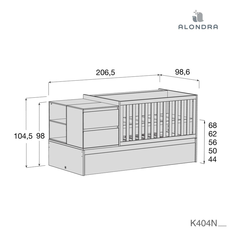 Convertible crib 70x140 Inside Blu denim · K404-M1141