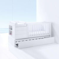 Verwandelbares Babybett 70x140 cm (Montage Recht) weiss · Kurve White K417R