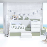 Convertible crib with drawers/trundle bed 70x140 cm white/green-olive · Sero More K546-M7756