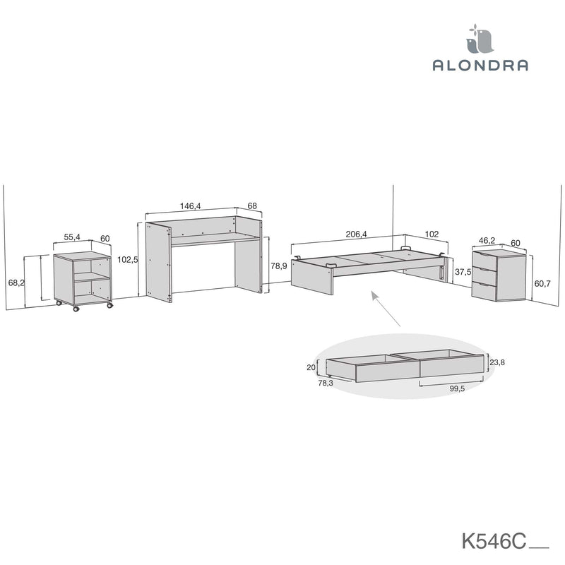 Berço-cama convertível com gavetas/cama extra 70x140 cm verde-água · Sero More K546-M7781