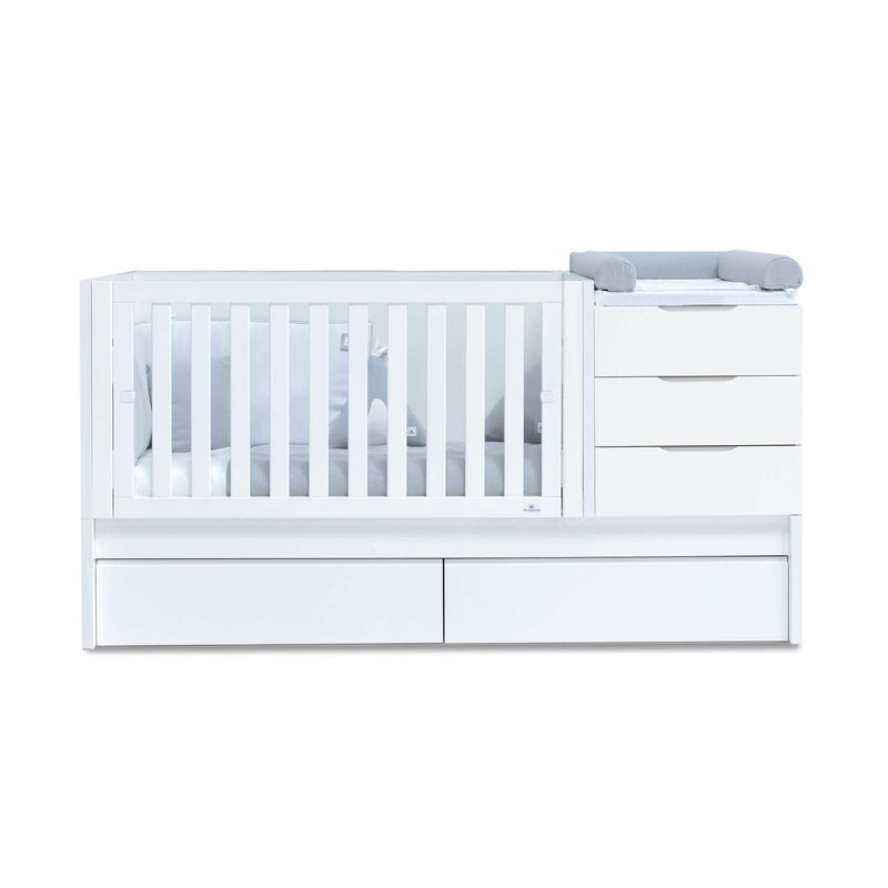 Verwandelbares Babybett mit Schubladen/Ausziehbett 70x140 cm weiss · Sero More K546-M7700