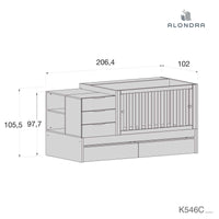 Convertible crib with drawers/trundle bed 70x140 cm white/green-olive · Sero More K546-M7756