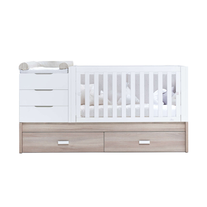 Lit bébé évolutif 70x140 cm avec lit ou tiroirs gigogne blanc