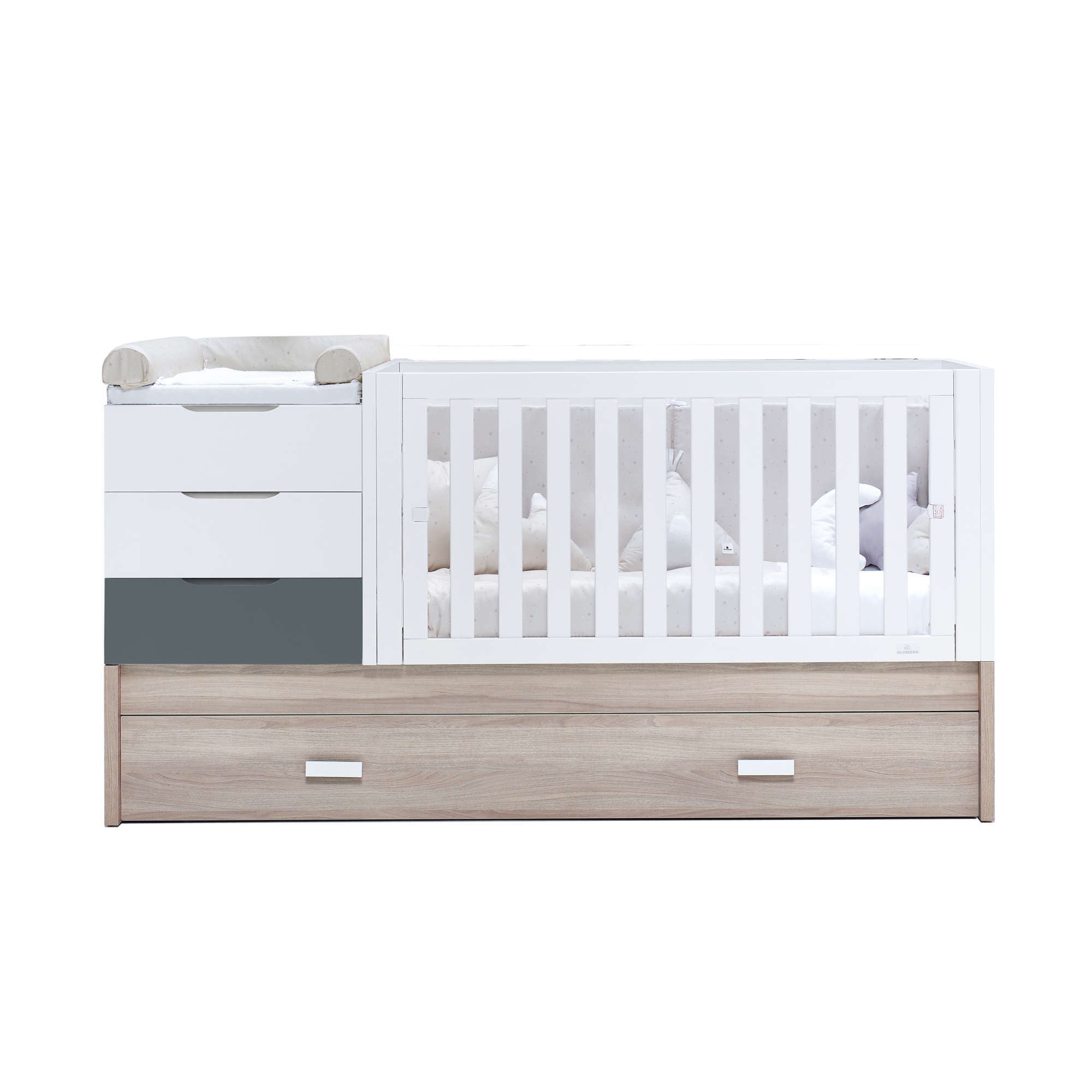 Convertible crib with drawers trundle bed 70x140 cm wood charcoal Sero Loft K547 M9469