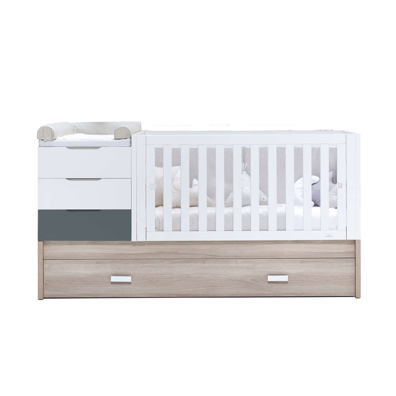 Verwandelbares Babybett mit Schubladen/Ausziehbett 70x140 cm Holz/Anthrazitgrau · Sero Loft K547-M9469