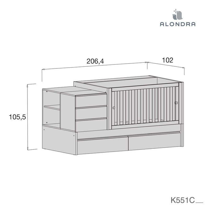 Convertible crib Sero Kubo Grey · K551