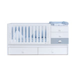 Lit bébé évolutif 70x140 cm avec lit/tiroirs gigogne en blanc/bleu · Sero Bubble K554-M7741