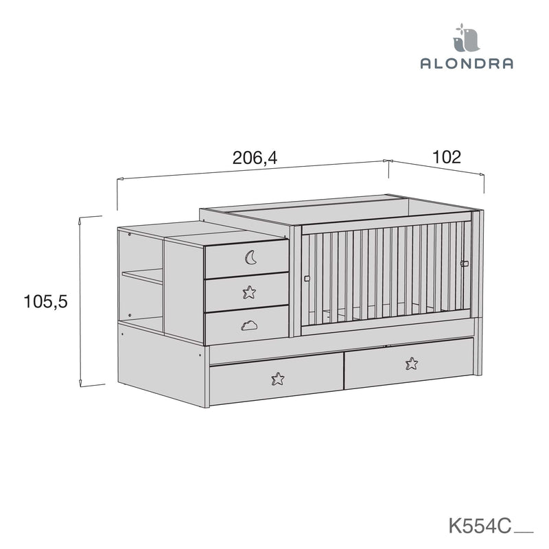 Verwandelbares Babybett 70x140 cm weiß/rosa · Sero Bubble K554-M7742