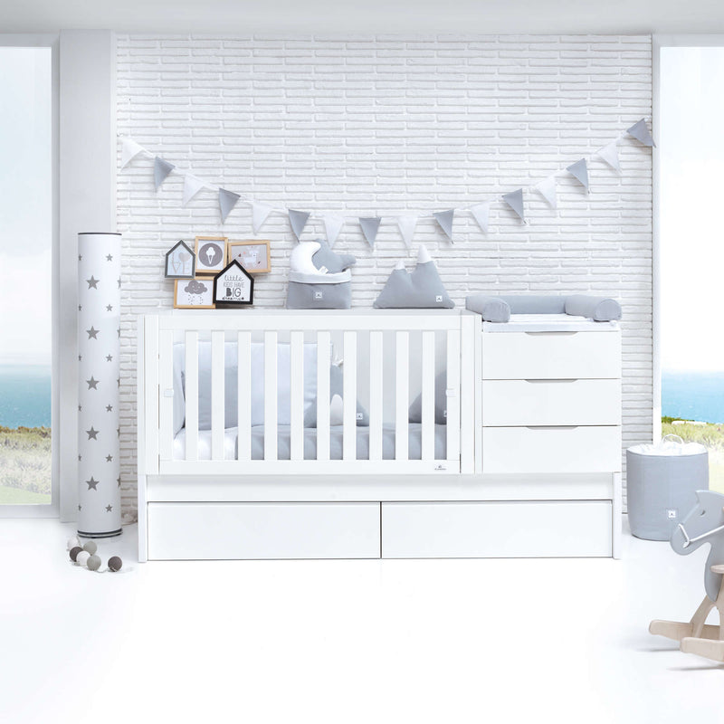 Verwandelbares Babybett mit Schubladen/Ausziehbett 70x140 cm weiss · Sero More K546-M7700