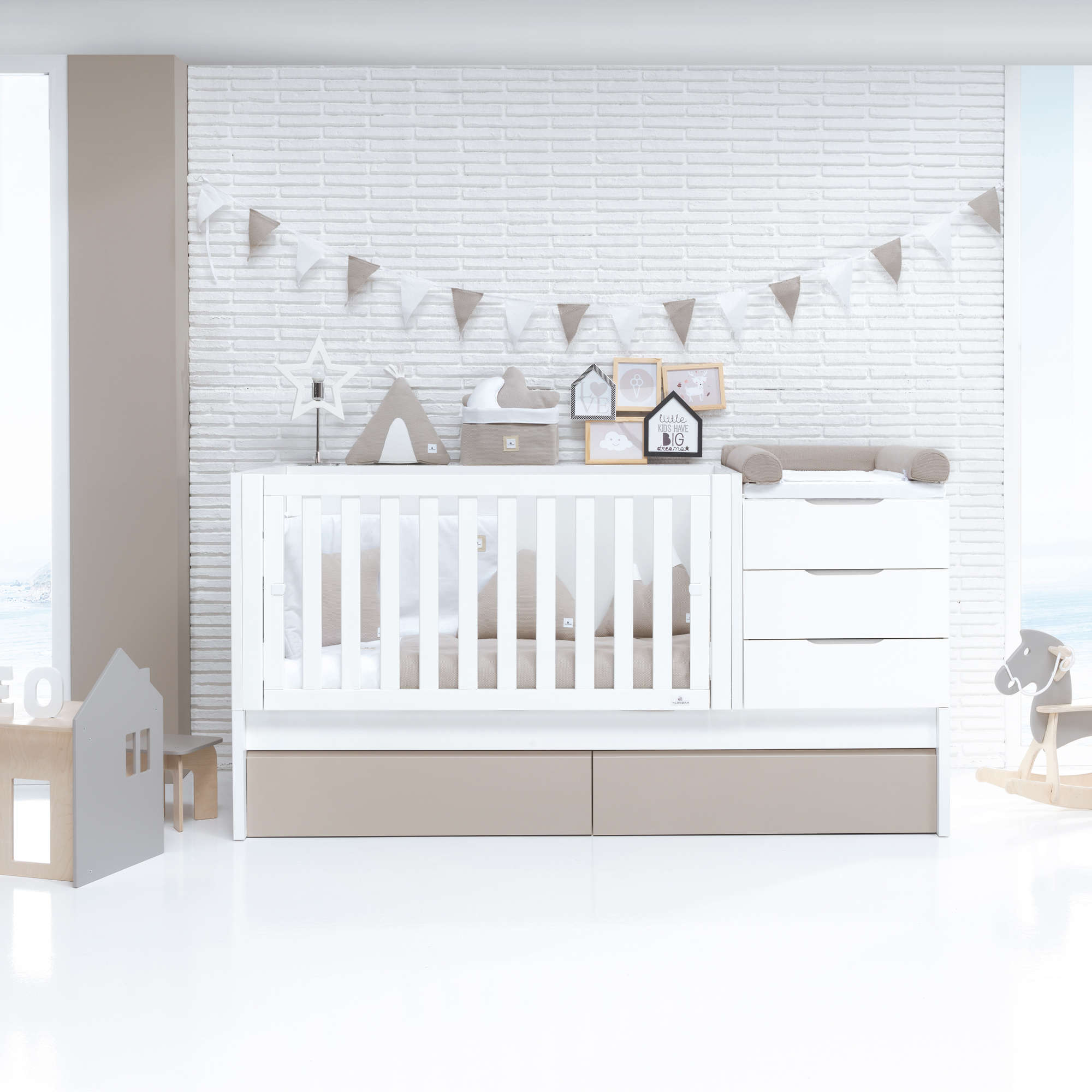 Convertible crib with drawers/trundle bed 70x140 cm white/beige · Sero More K546-M7753