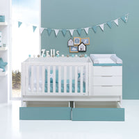 Verwandelbares Babybett mit Schubladen/Ausziehbett 70x140 cm aquamaringrün  · Sero More K546-M7781