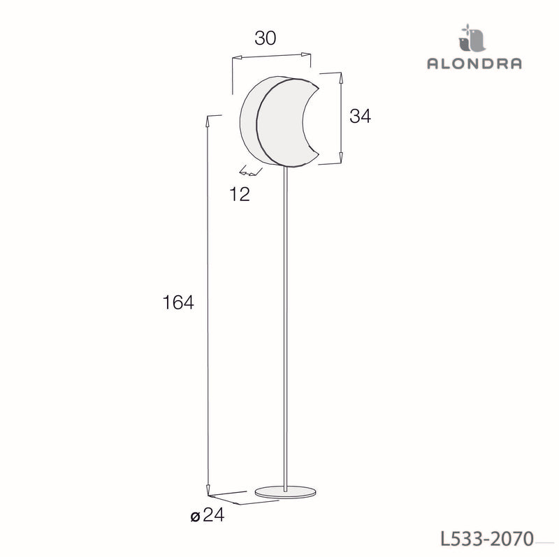 Medidas lámpara de pie con forma de media luna