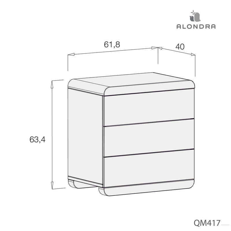 Nachttisch mit 3 Schubladen · Kurve QM417