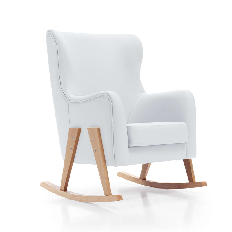 Fauteuil à bascule allaitement avec jambes en bois en tissu · Glam