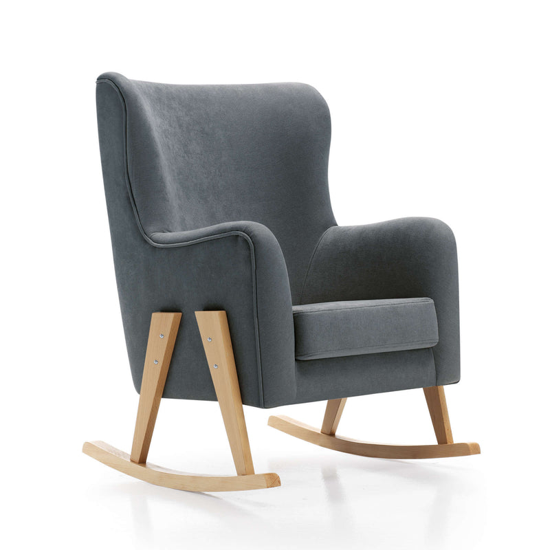 Fauteuil à bascule allaitement avec jambes en bois en tissu · Glam