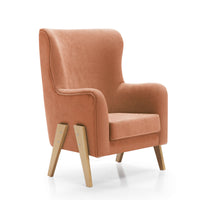 Glam fabric nursing chair with natural legs · Glam