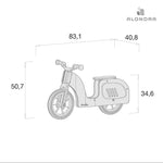 Medidas moto de madera de juguete con ruedas de goma