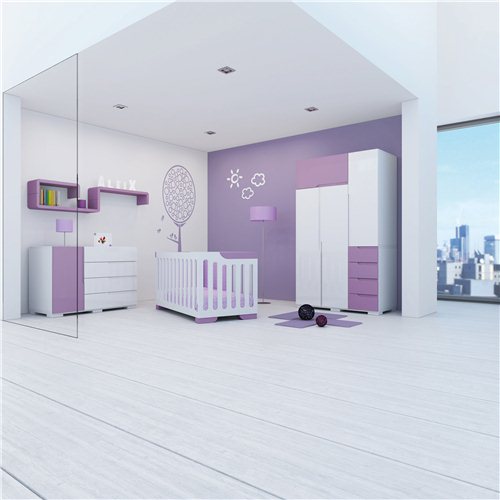 Habitación con el armario infantil Evolutive A302G en color lila