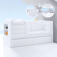 Verwandelbares Babybett 70x140 cm (Montage Recht) weiss · Kurve White K417R